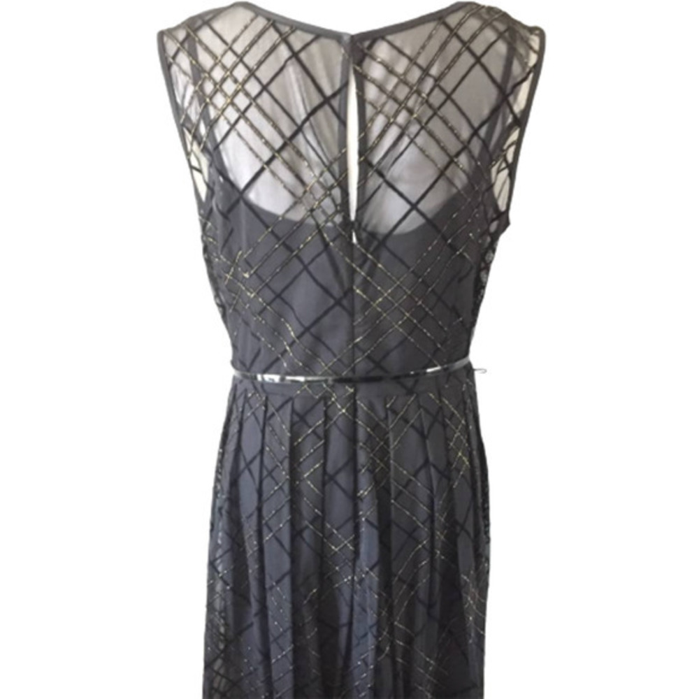 Ellen Tracy Nordstrom Black Gold Belted Fit and Flare Sleeveless Dress - Picture 9 of 13